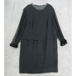 Vintage Shomi Dress Womens Size 20 Black Silk Sheer Sleeves Cocktail Evening Zip